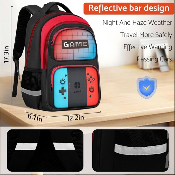 NWT Gamer Boys Backpack For Kids School 17″ - Picture 7 of 7